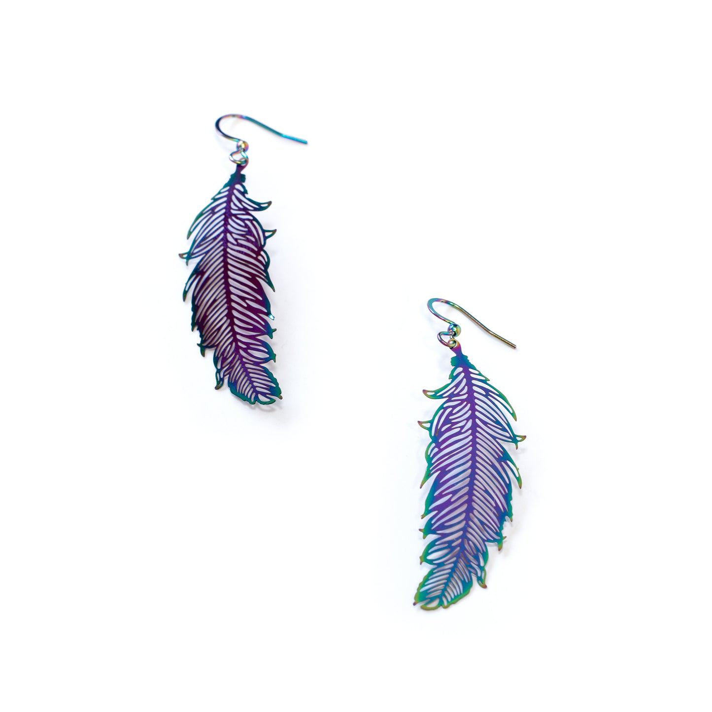 Metallic Feather Dangling Earrings