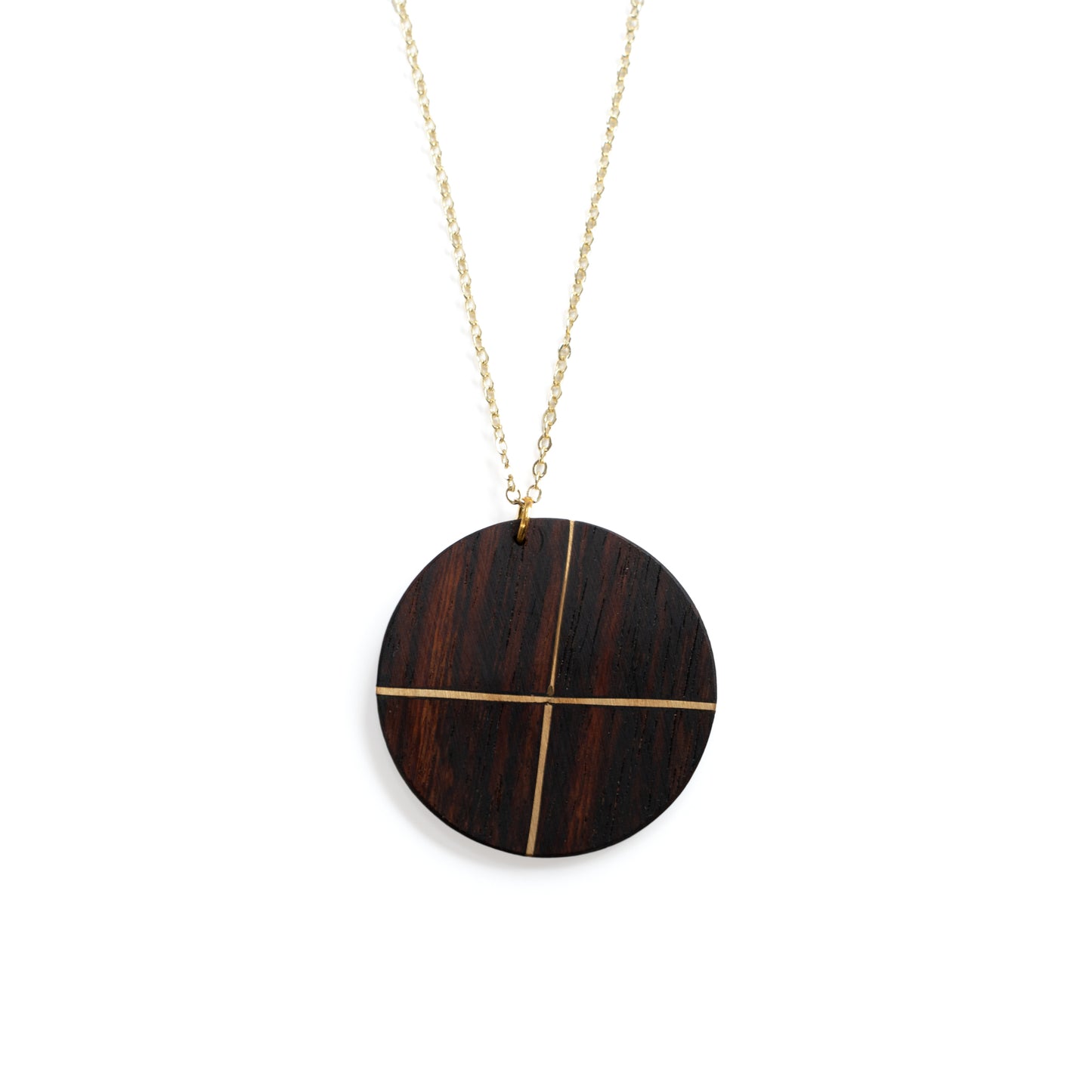 Rosewood Circle with Intersecting Gold Inlay Necklace