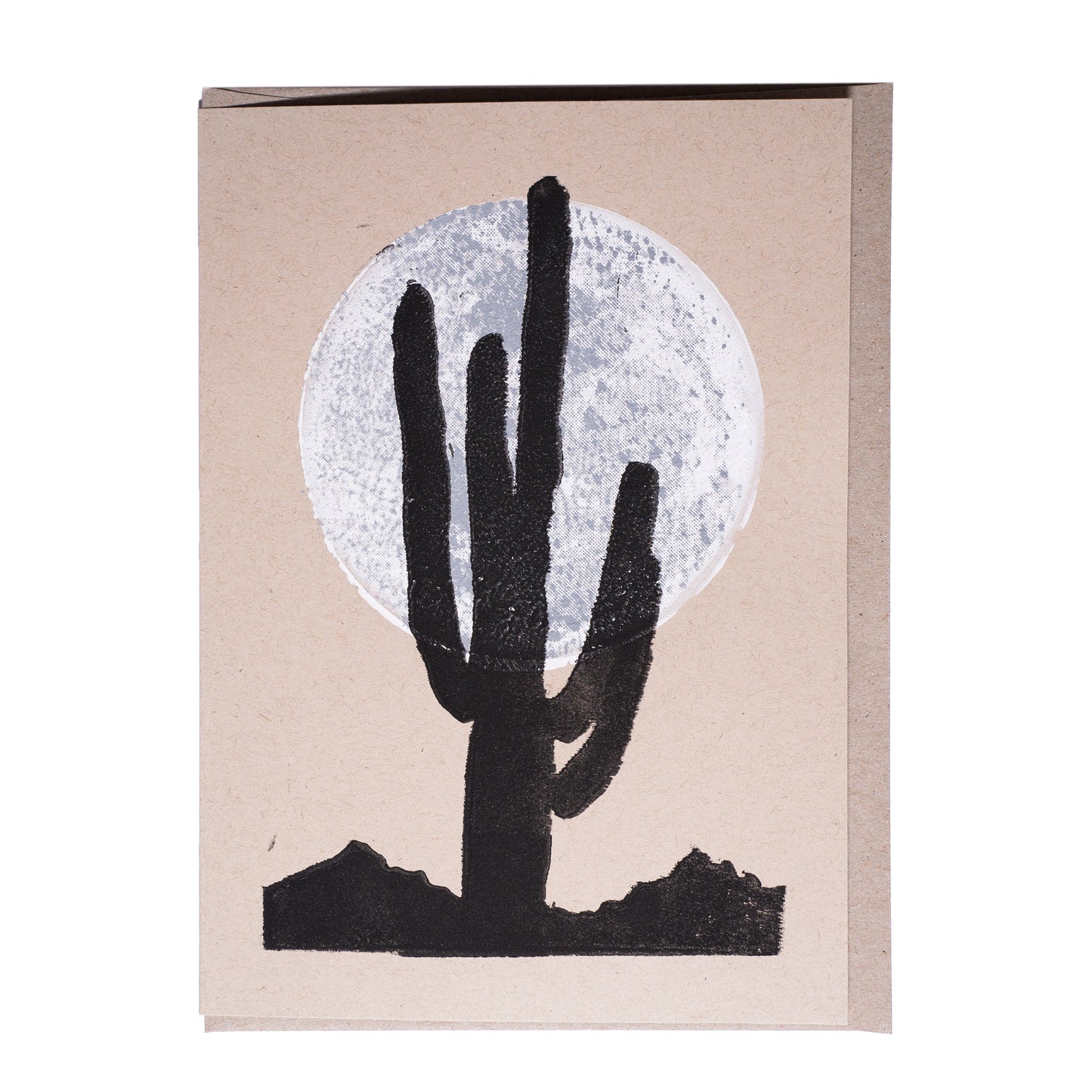 Saguaro in the Moonlight Hand-pulled Linoleum Print Card