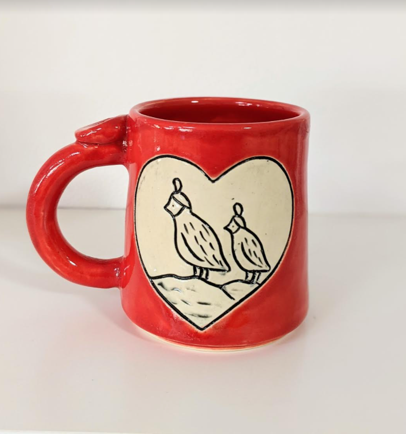 Quail Heart Hand Carved Ceramic Mug