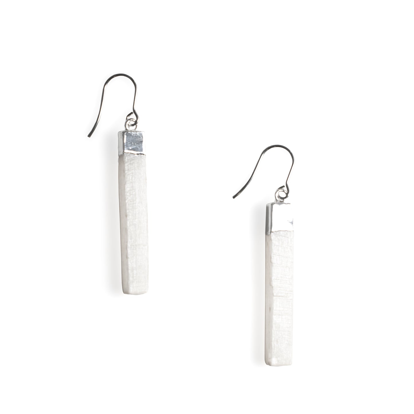 Selenite Silver Dipped Bar Earrings