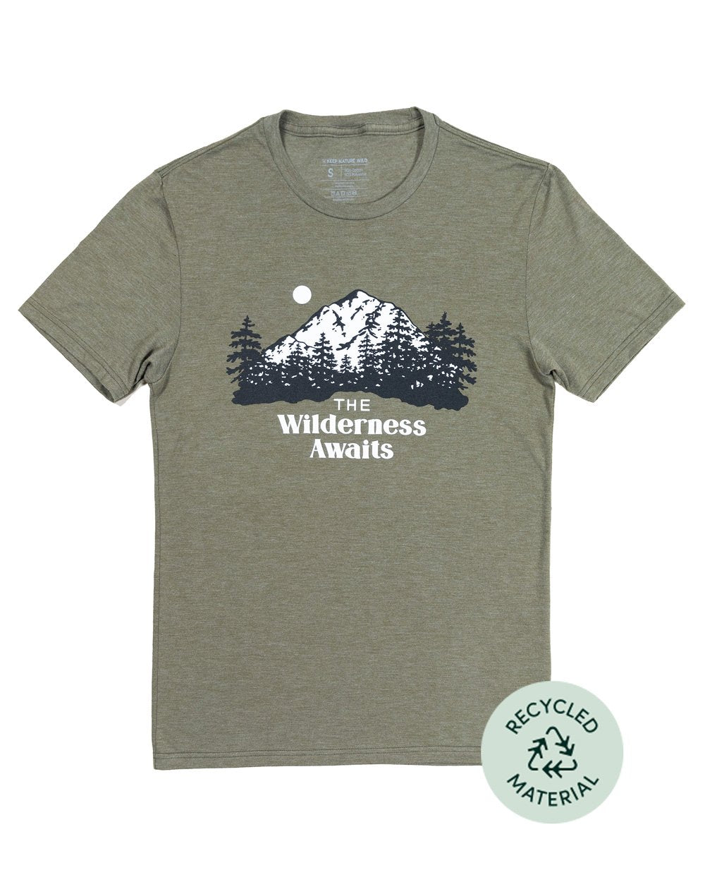 Wilderness Awaits Recycled Unisex Olive Tee