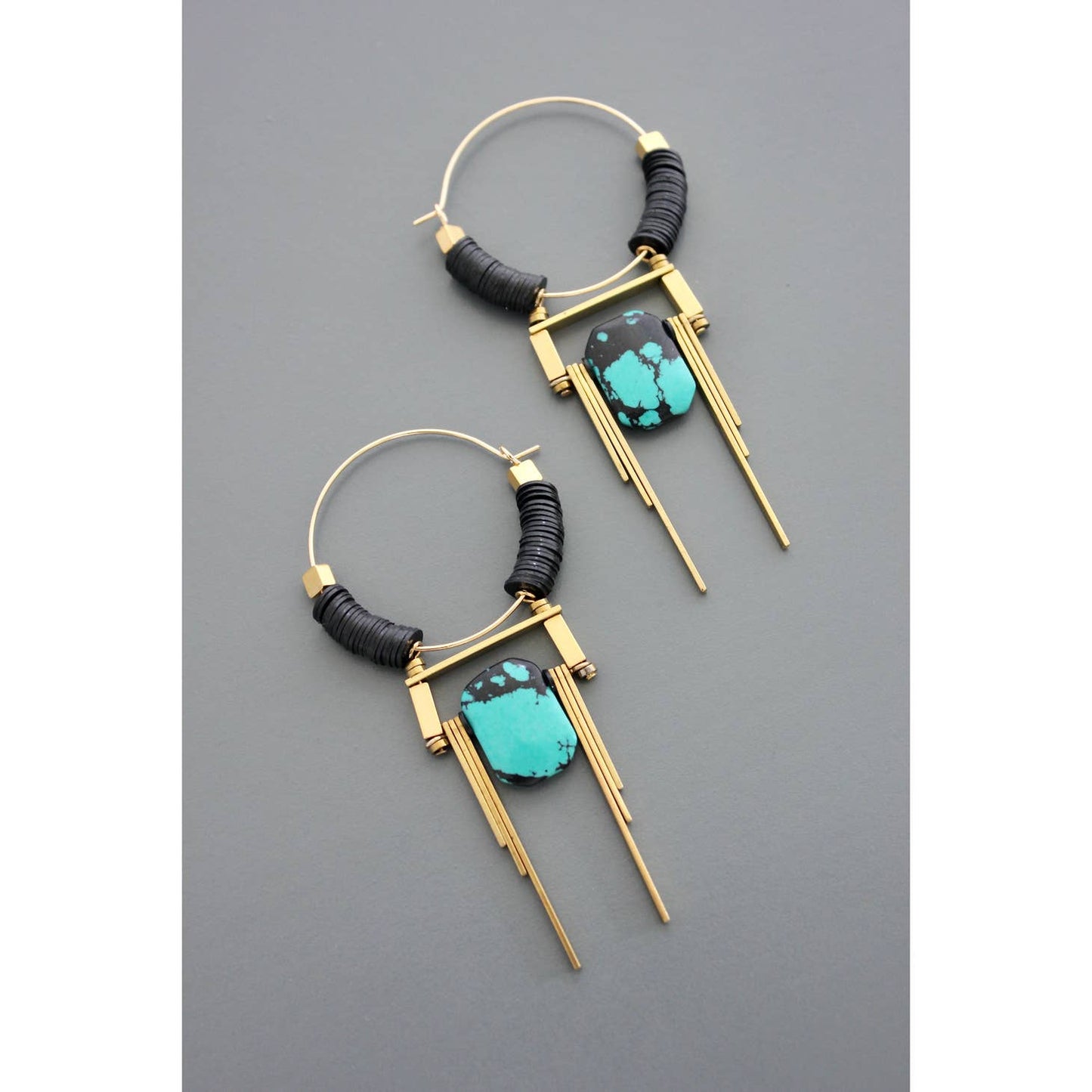 Art Deco Hoop Earrings with Turquoise
