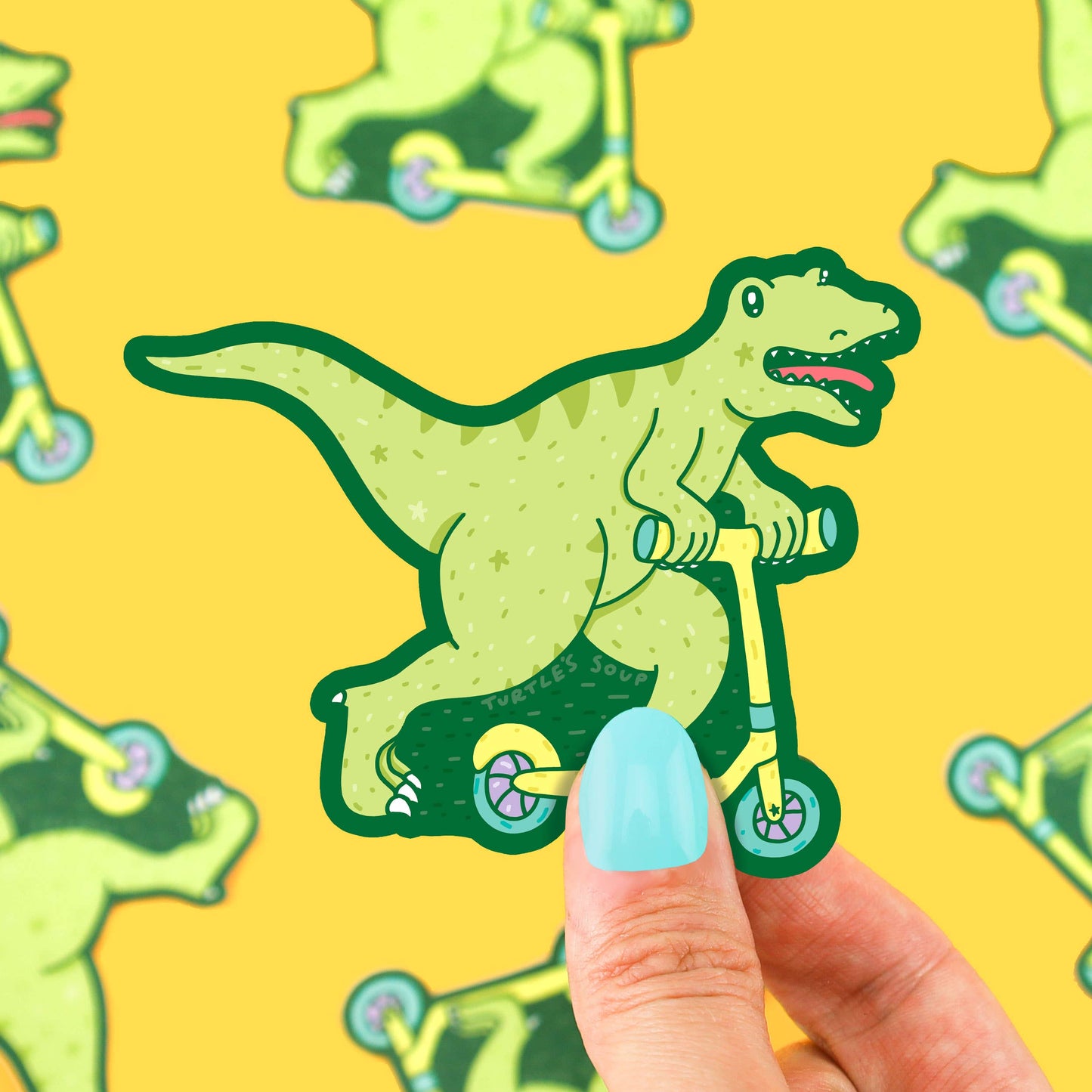 Athletic Scooting Dinosaur Vinyl Sticker