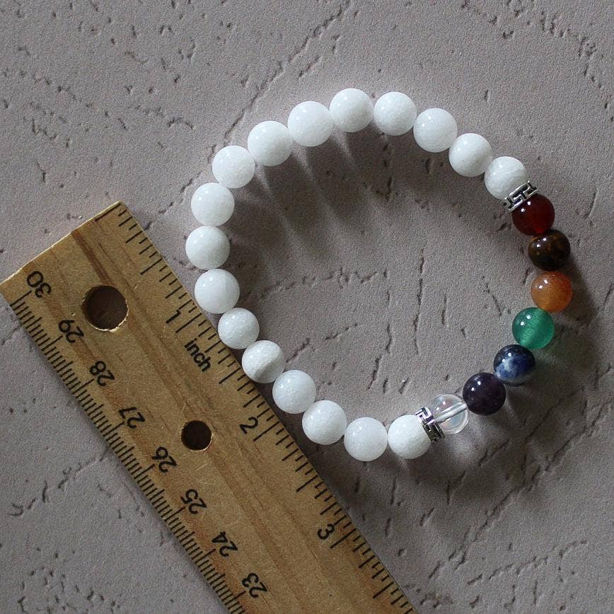 Seven Chakra Bracelet with White Agate Beads