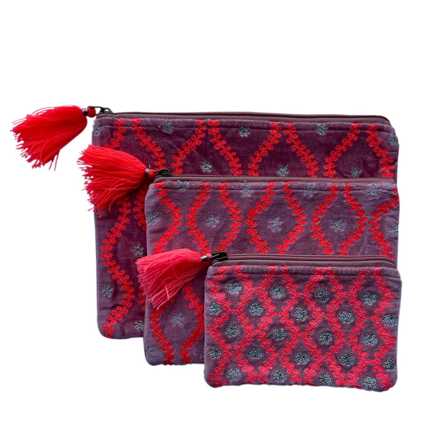 Rose Pink Scroll Pattern Velvet Pouch