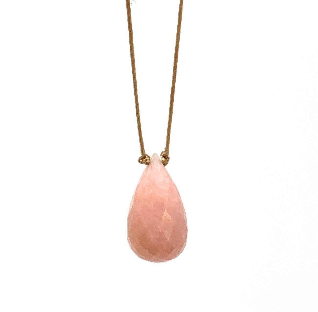 Pink Opal Faceted Briolette Teardrop Necklace