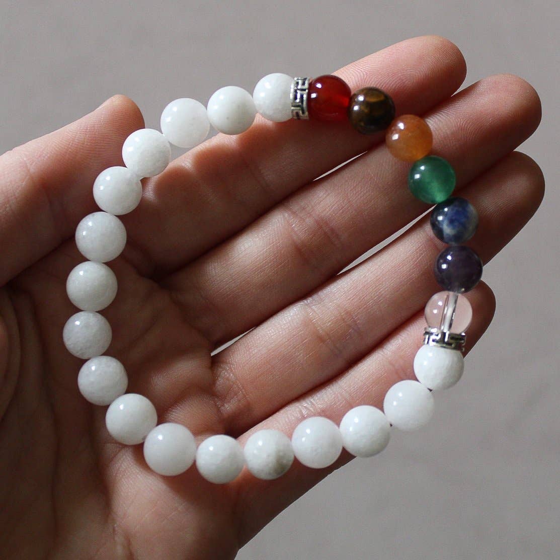 Seven Chakra Bracelet with White Agate Beads