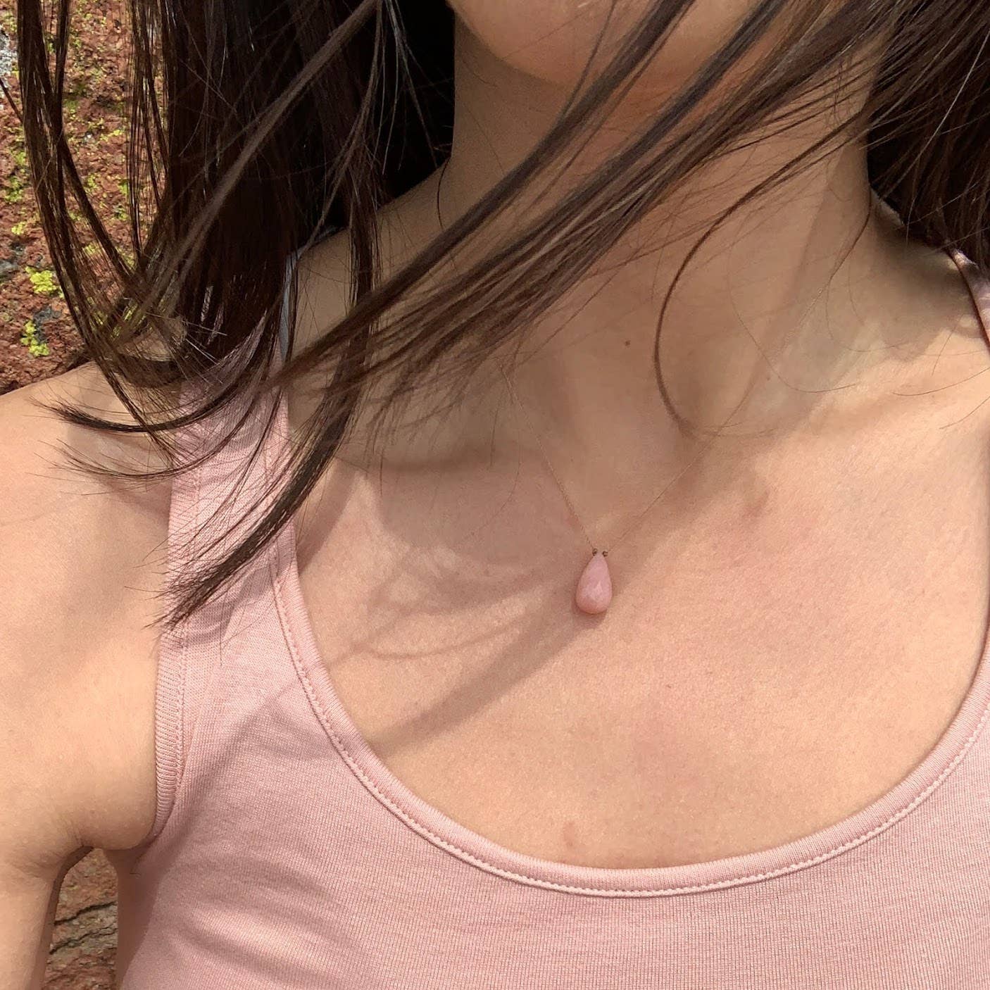 Pink Opal Faceted Briolette Teardrop Necklace