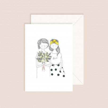 Sisters With Bouquet and Love Shirt Card