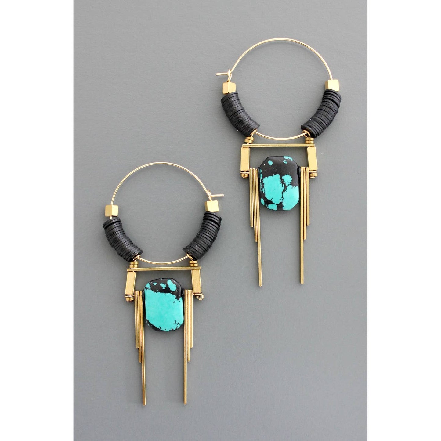 Art Deco Hoop Earrings with Turquoise