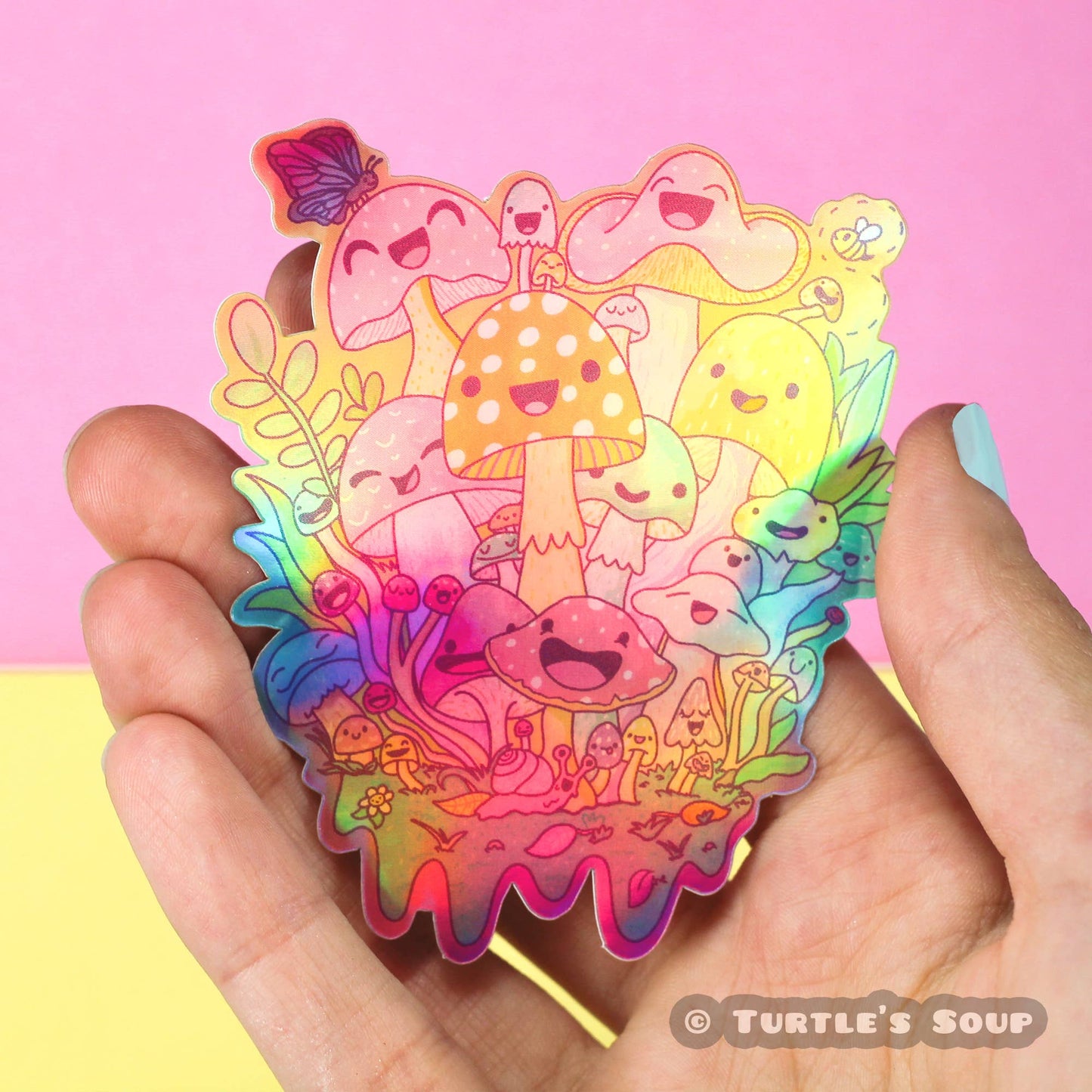 Happy Psychedelic Mushrooms Holographic Vinyl Sticker