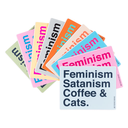 Feminism Satanism coffee and cats Multi-colored Stickers