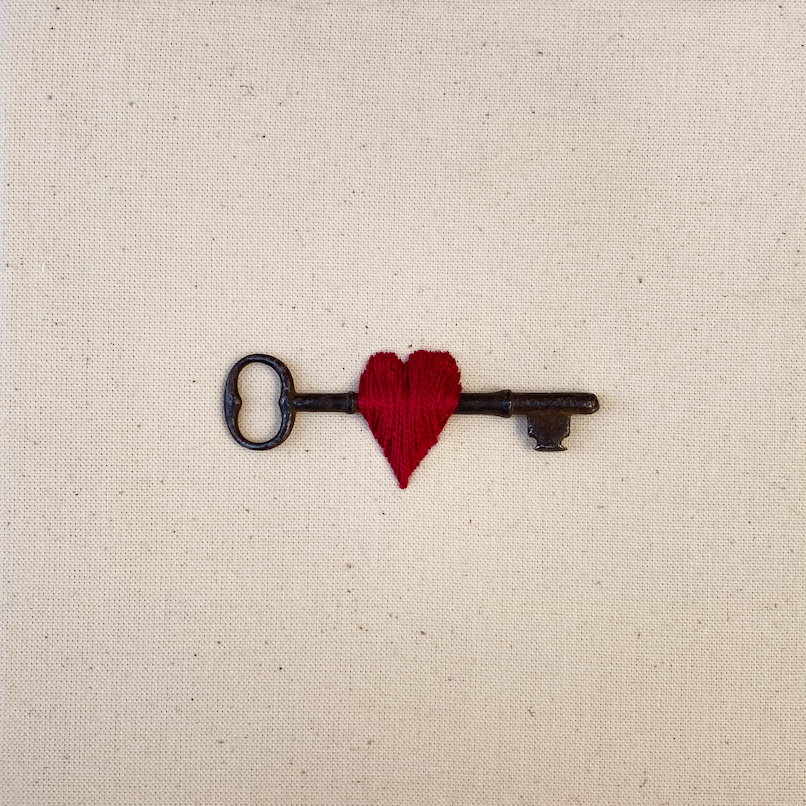 Love Key Embroidery on Linen