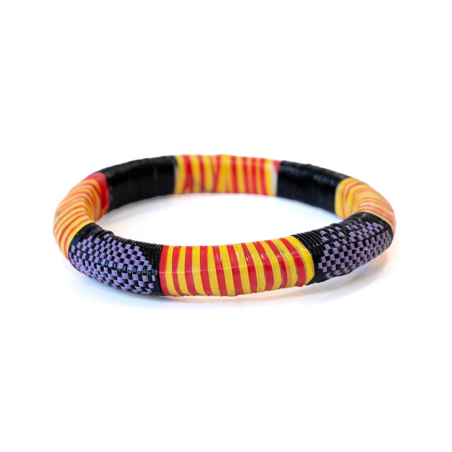 Wide Rounded Woven Design Black Recycled Plastic Bracelet