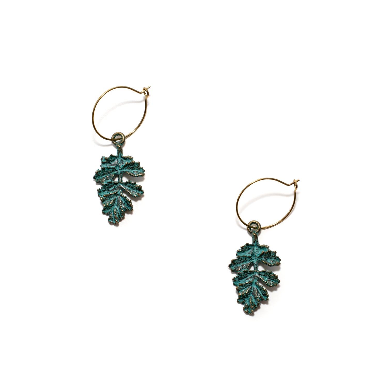 Patina Oak Leaf Hoops