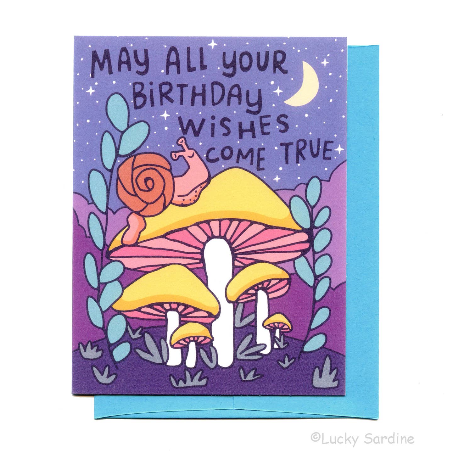 Snail Forest and Mushroom Birthday Wishes Card