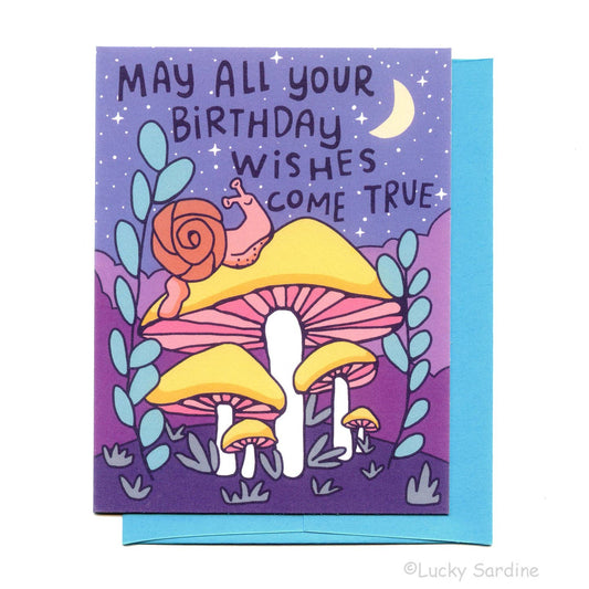Snail Forest and Mushroom Birthday Wishes Card