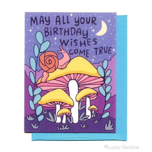 Snail Forest and Mushroom Birthday Wishes Card