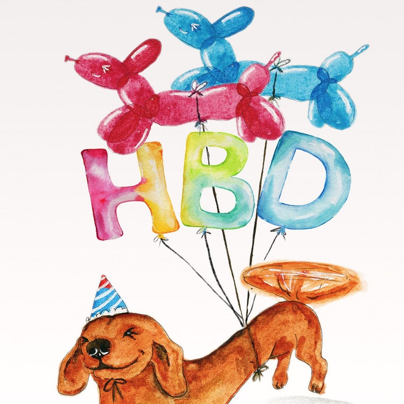 Wiener HBD Party Balloons Birthday Card