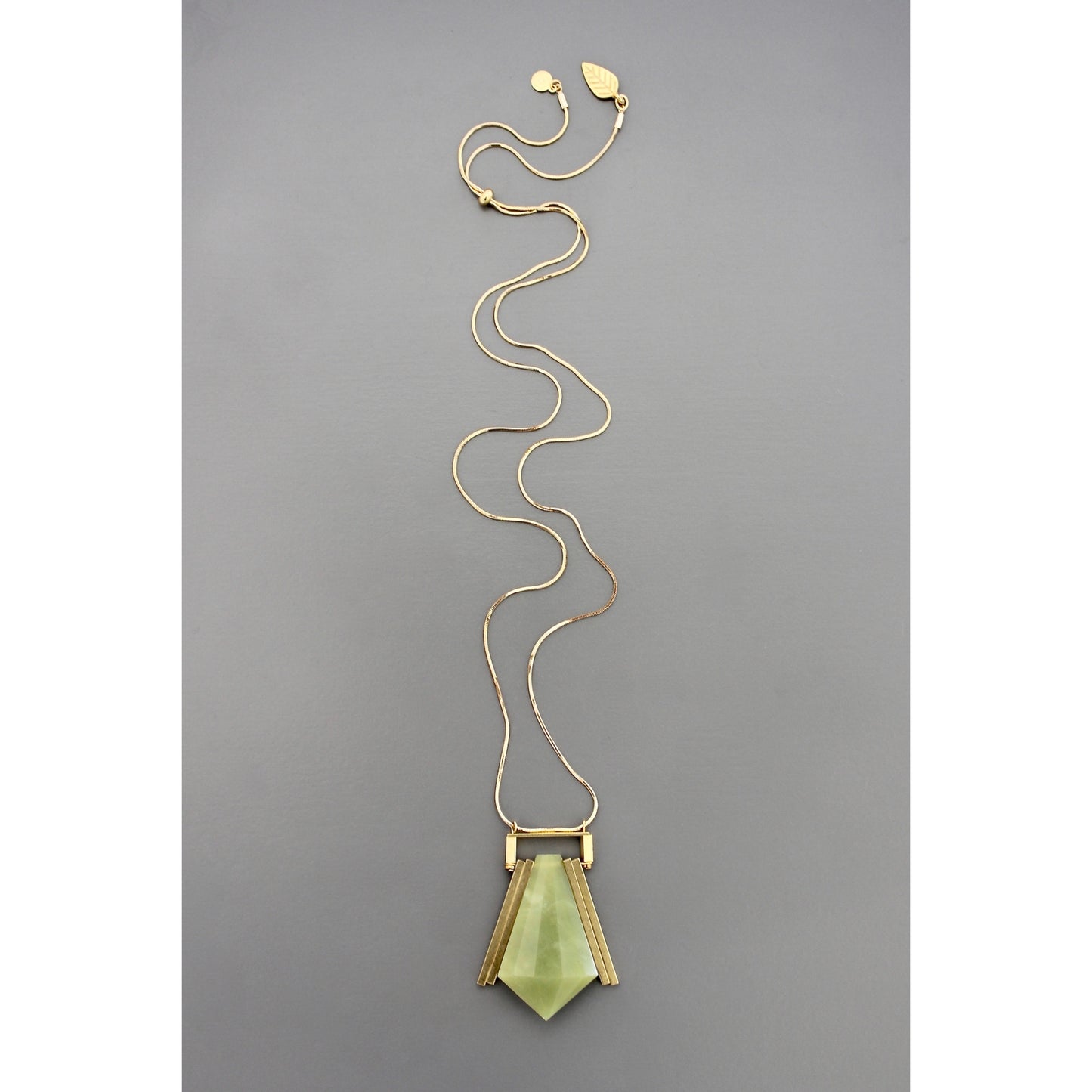 Geometric Green Jade and Snake Chain Necklace