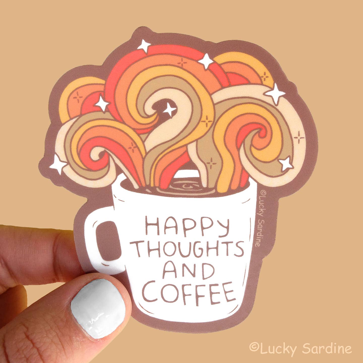 Happy Thoughts and Coffee Vinyl Sticker