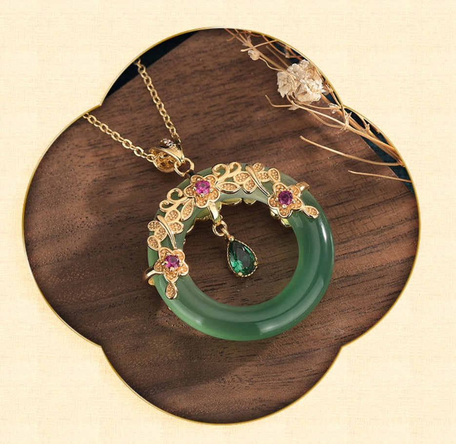 Golden Flower Ring Over Chalcedony Necklace