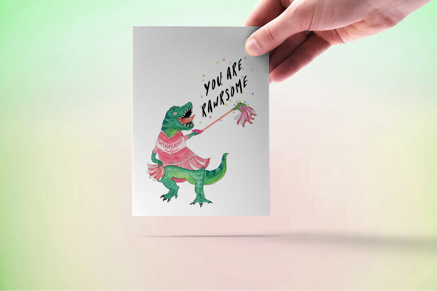 Dinosaur Cheerleader Card