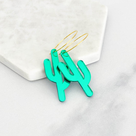 Elongated Cactus Hoop Earrings