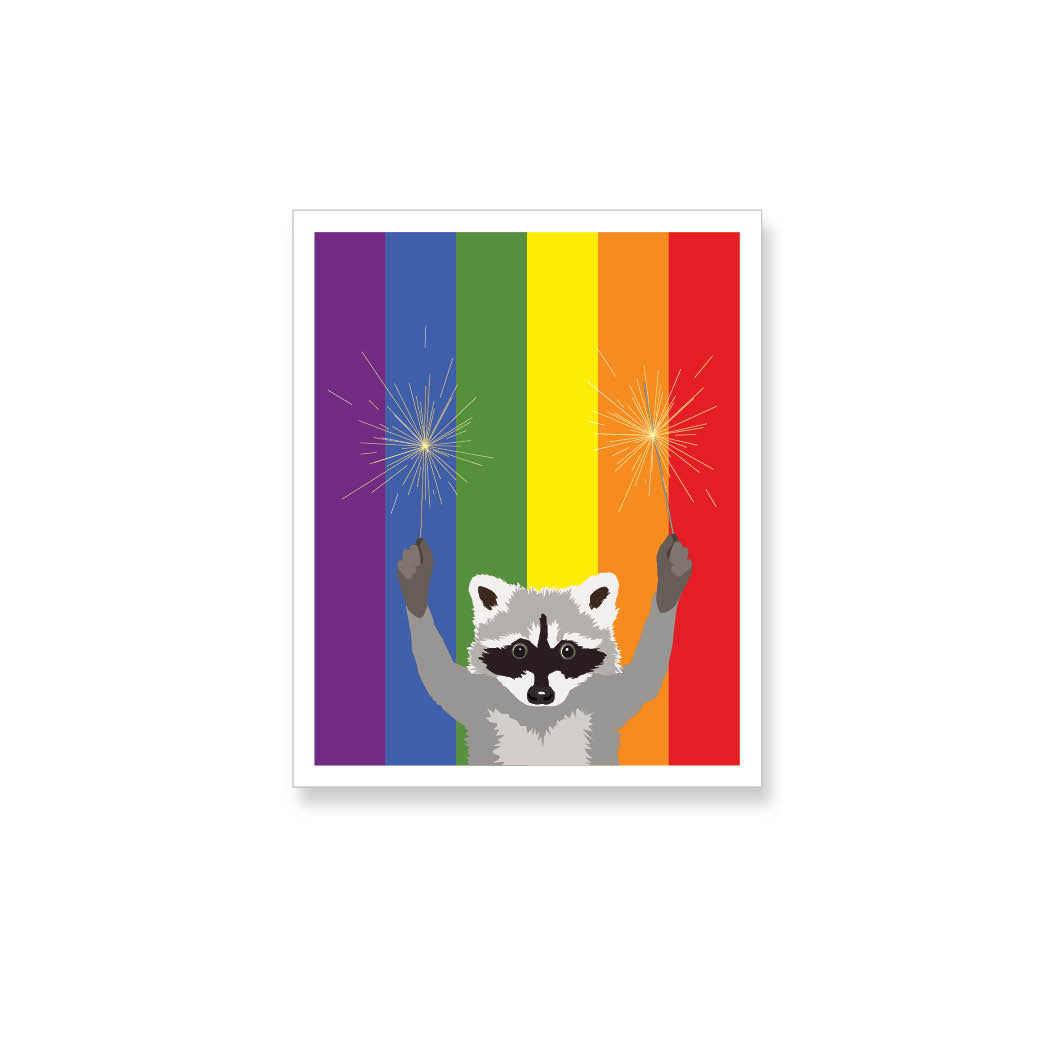 Raccoon with Sparklers Rainbow Pride Flag Vinyl Sticker