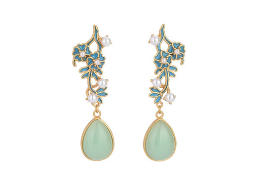 Elegant Pearls On Enamel Flowers Earrings