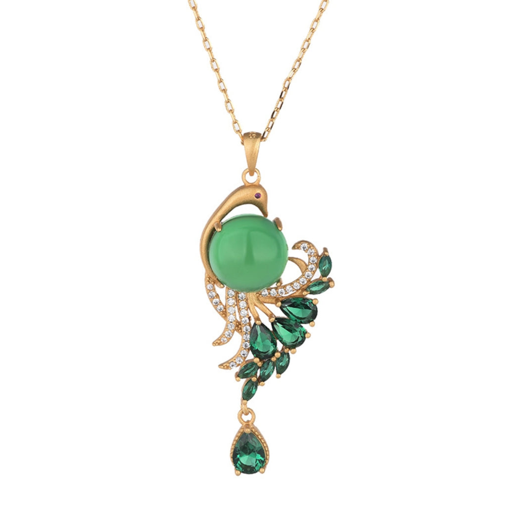 Jade Crystal Elegant Peacock Necklace