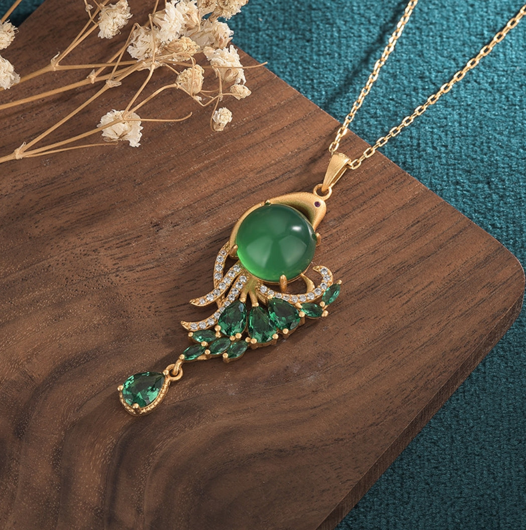 Jade Crystal Elegant Peacock Necklace
