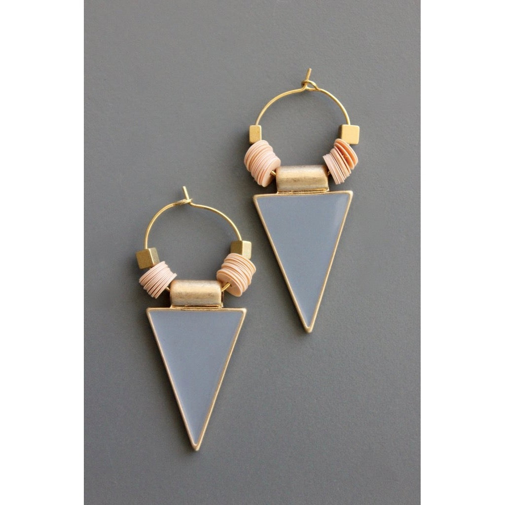 Geometric Gray Enameled Triangle Hoop Earrings