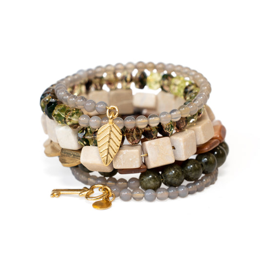 Athena Agate, Jasper, Pearls, and Glass Bracelet