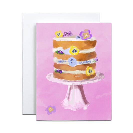 Happy Birthday Cake Flowers Card
