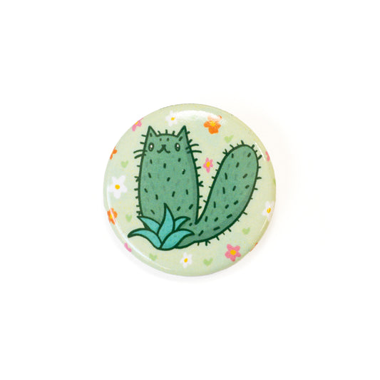Cactus Kitty Floral Cacti Planter Pinback Button