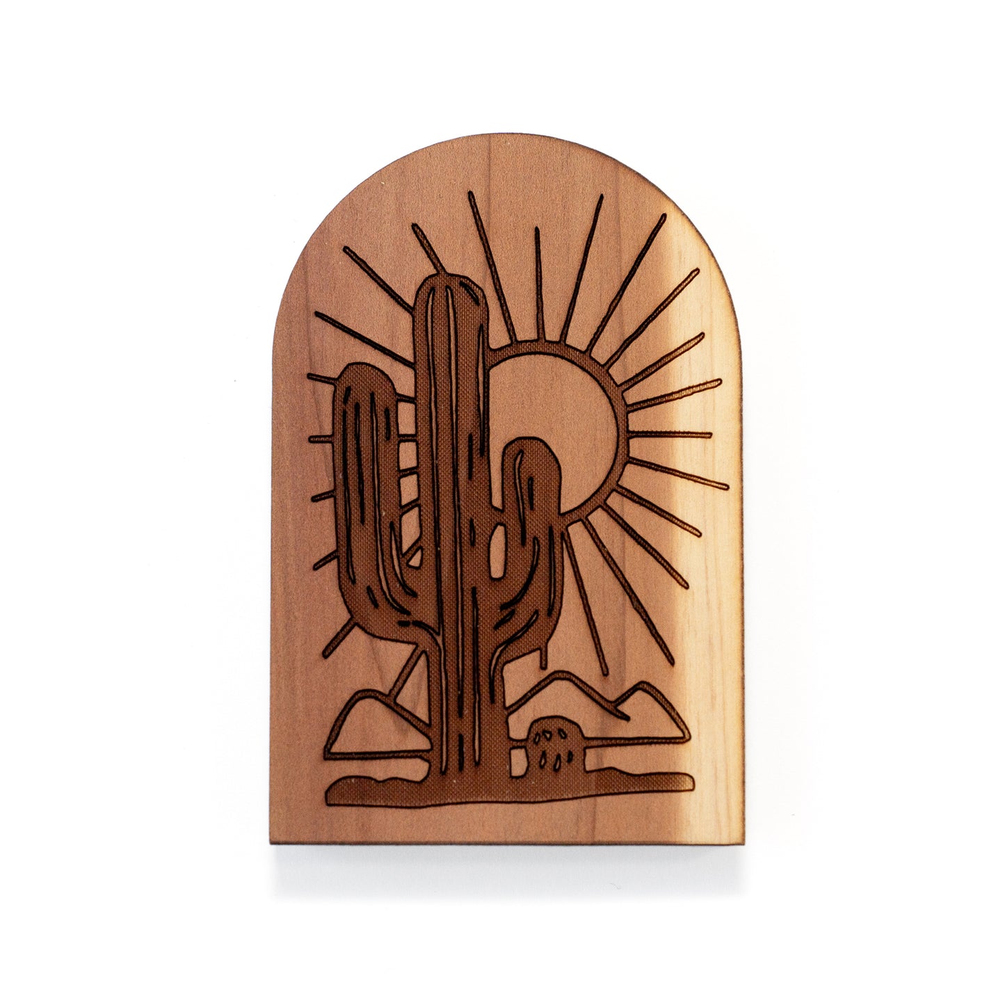 Cactus with Sun Wooden Magnet