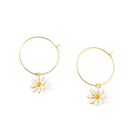 Enamel White Daisy Hoops