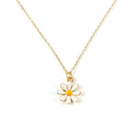Enamel White and Yellow Daisy Handmade Necklace