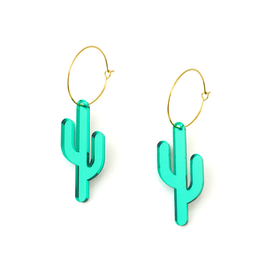 Elongated Cactus Hoop Earrings