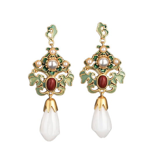 Enamel Luxury Earrings with Jade