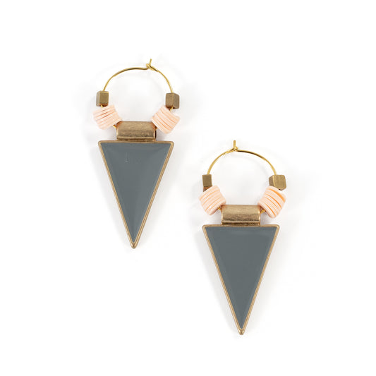 Geometric Gray Enameled Triangle Hoop Earrings