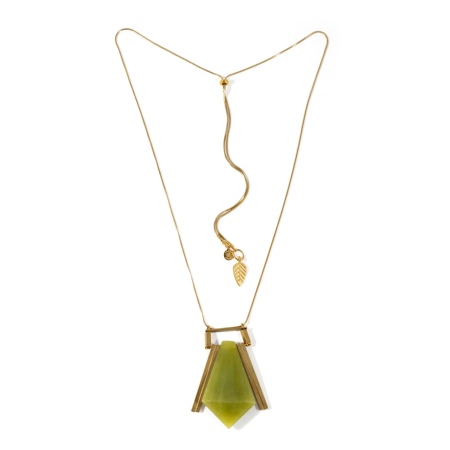 Geometric Green Jade and Snake Chain Necklace