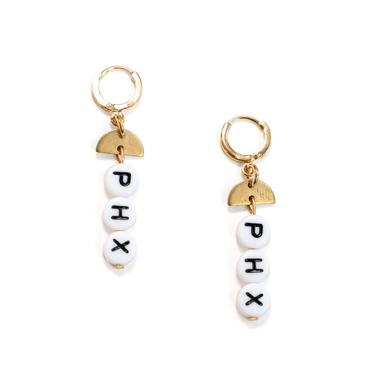 Gold Tone Letter Drop Huggie Hoop Earrings