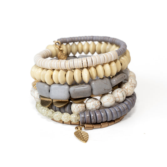 Gray, White, and Brass Wrap Bracelet