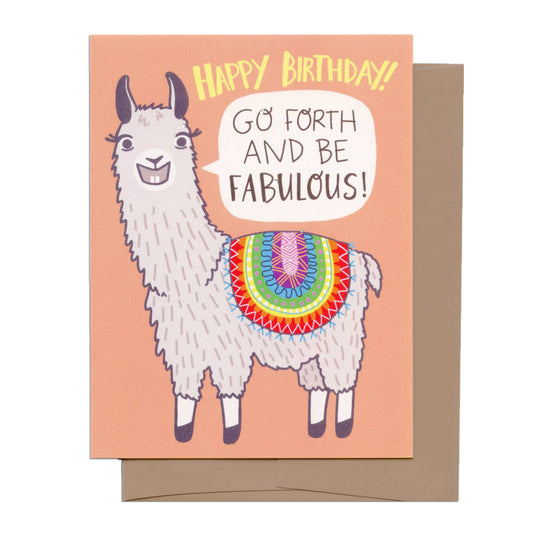 Go Forth and Be Fabulous Llama Birthday Card