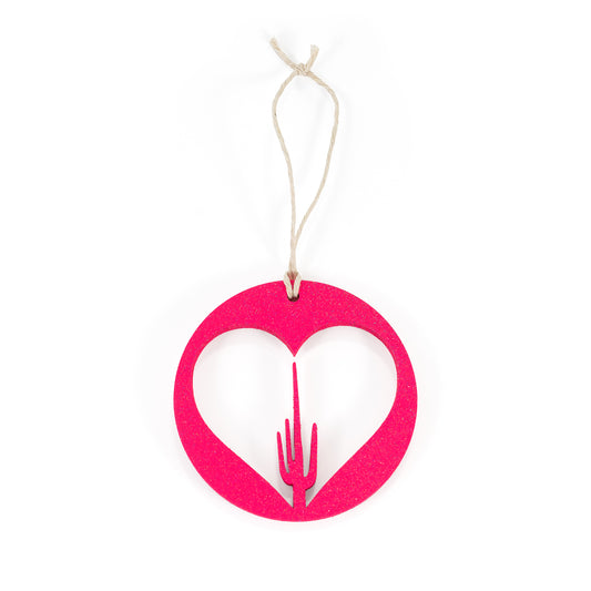 Wooden Saguaro in a Heart Hanging Tag