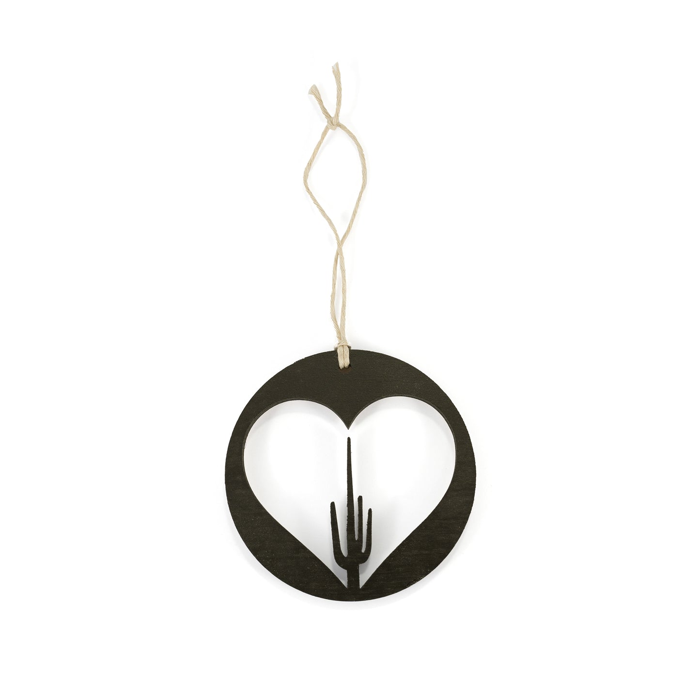 Wooden Saguaro in a Heart Hanging Tag