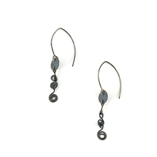 Oxidized Sterling Silver Spiral Wire Dangling Earrings
